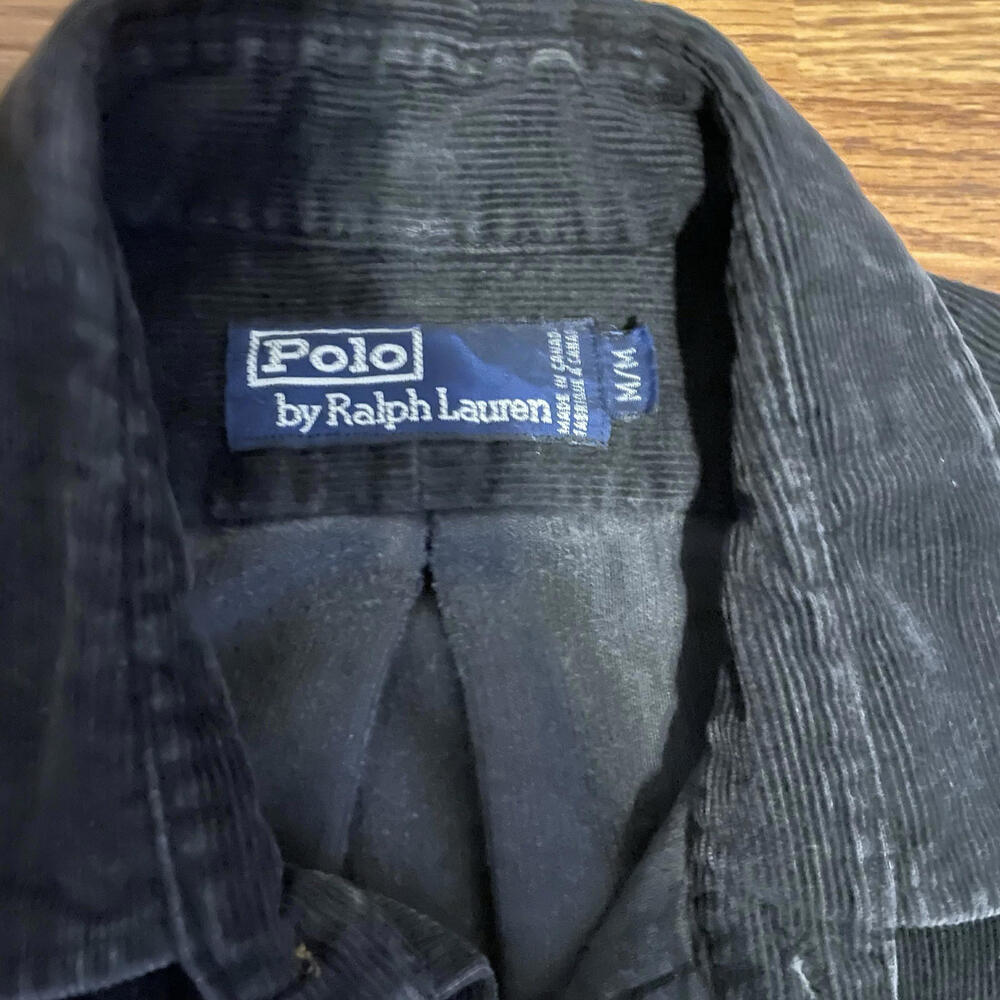 Polo Ralph Lauren Black Corduroy Shirt Double Pocket Vintage Mens Size M Rare - Picture 4 of 8